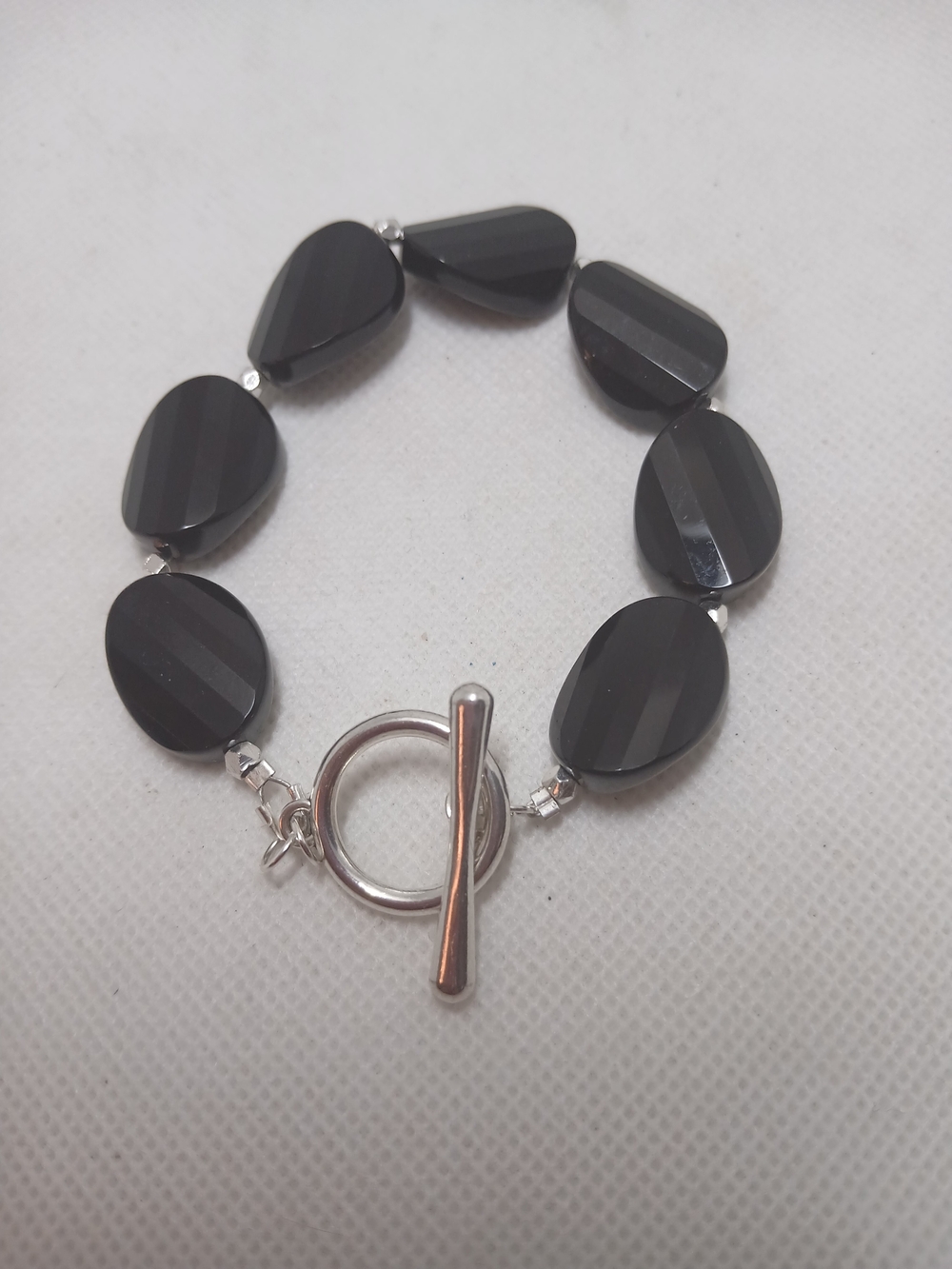 Women's Black Faceted Bead Bracelet with Silver Toggle Clasp